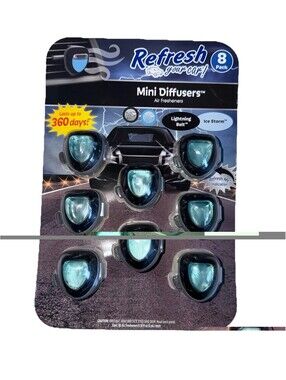 Refresh Car Air Freshener Vent Clips, Lightning Bolt, Ice Storm Scents, 8 Pack
